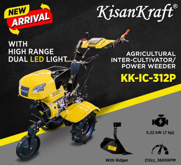 Kisankraft KK-IC-312P, 7 HP 212 CC Petrol Power Tiller With Dual LED Headlight And Ridger - Image 2